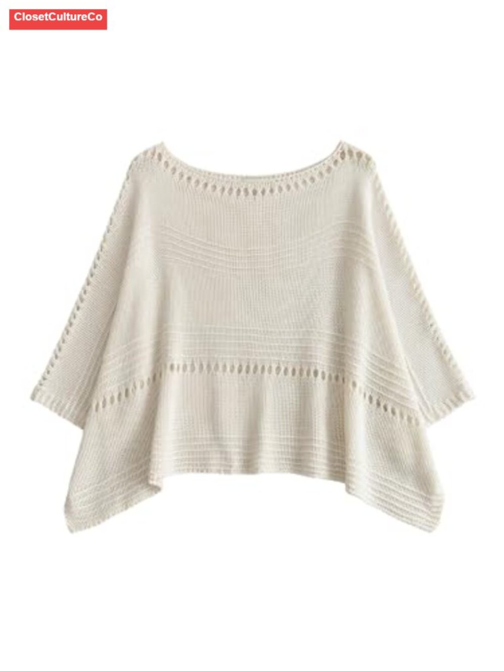Crochet Knit Poncho Sweater Hollow Out Dolman Sleeve Crop Top